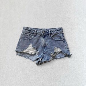 PacSun High-Waisted Rise Festival Ripped Light Blue Jean Shorts, Women’s 23”